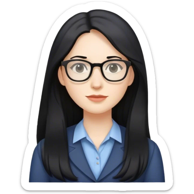 pale female teacher with long black hair, wearing glasses sticker