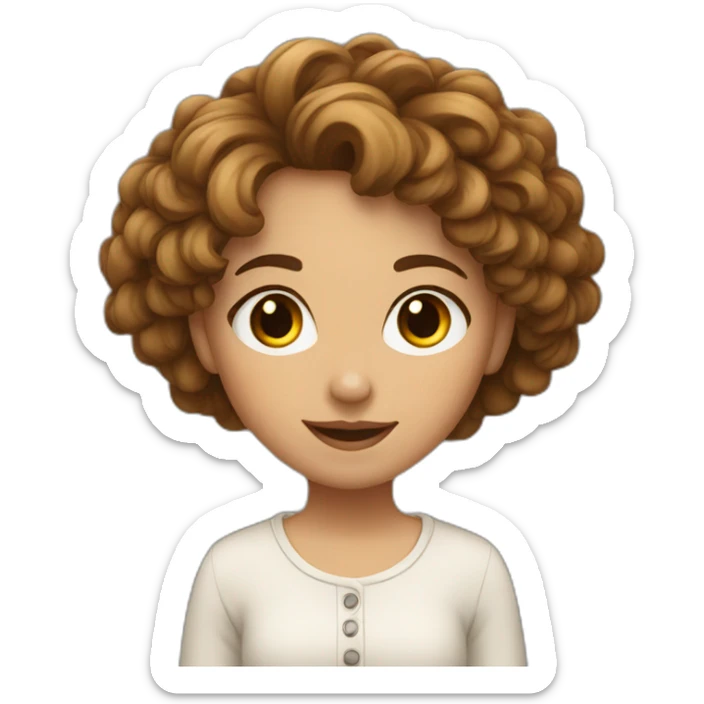 A wheat girl with short, curly brown hair. She has a piercing in her right nostril sticker