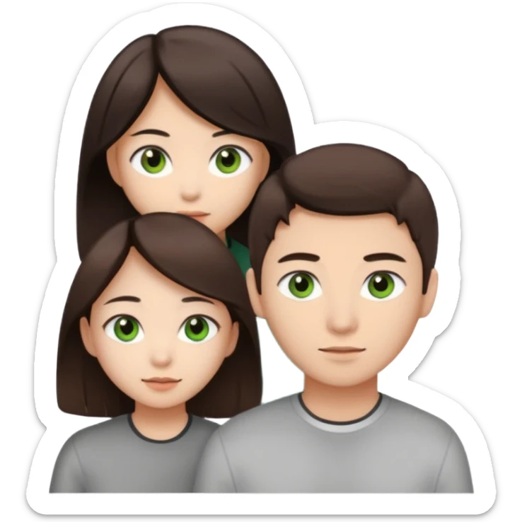 An Asian girl with brown eyes and dark brown hair, with her white boyfriend who has green eyes and light brown hair. sticker