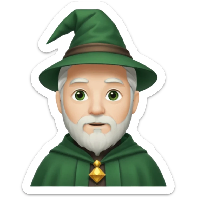 The Wizard from The Land of Oz with white hair and short beard, dark green outfit sticker