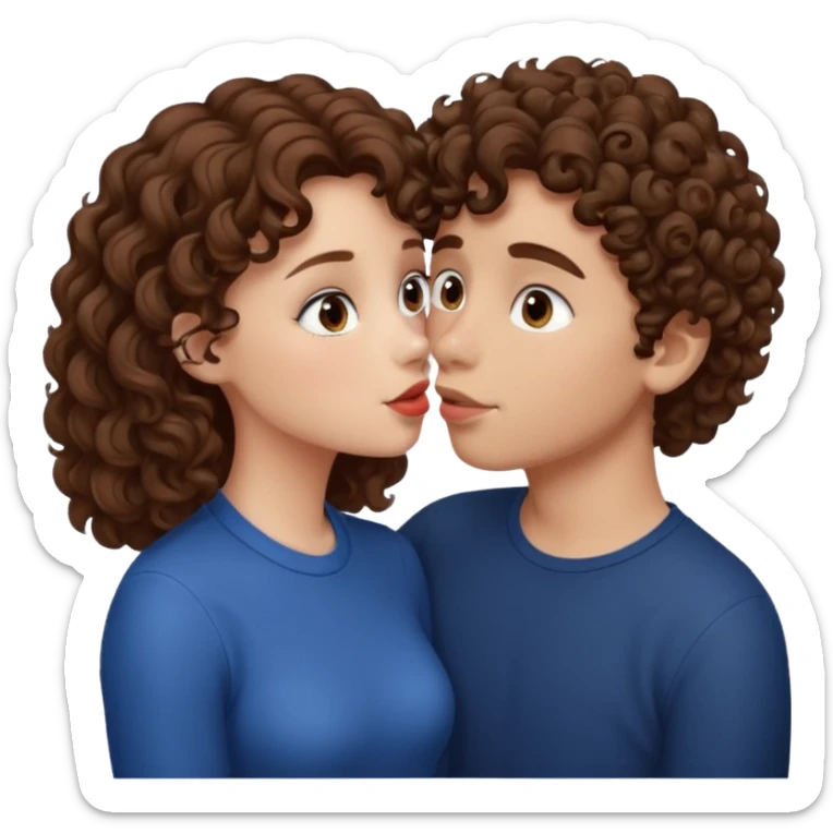 A girl with curly hair and a boy with haïr brun kiss sticker