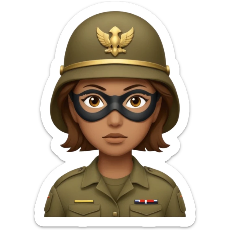woman soldier with brown hair and wearing mask sticker