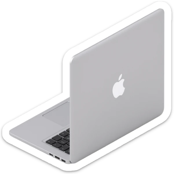 a MacBook viewed from the side, skeuomorphism style sticker