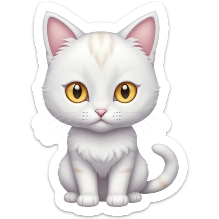 White beautiful elegant slim cute pretty realistic feline with heterochromia, full body sticker
