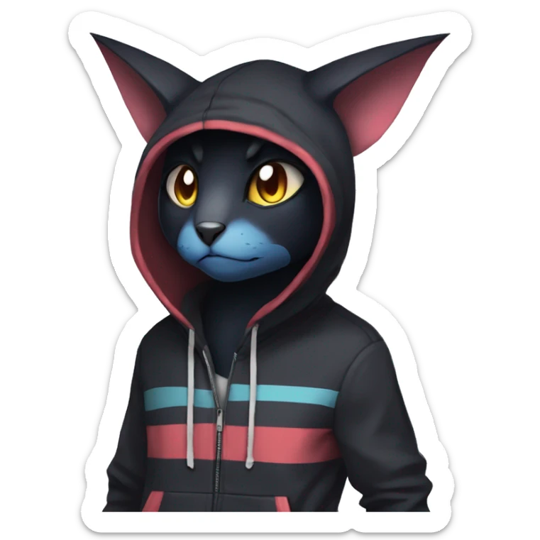 Cool Anthro Black Noibat-Quilava-Litten-Pokémon with edgy stripes and a hoodie Full Body sticker
