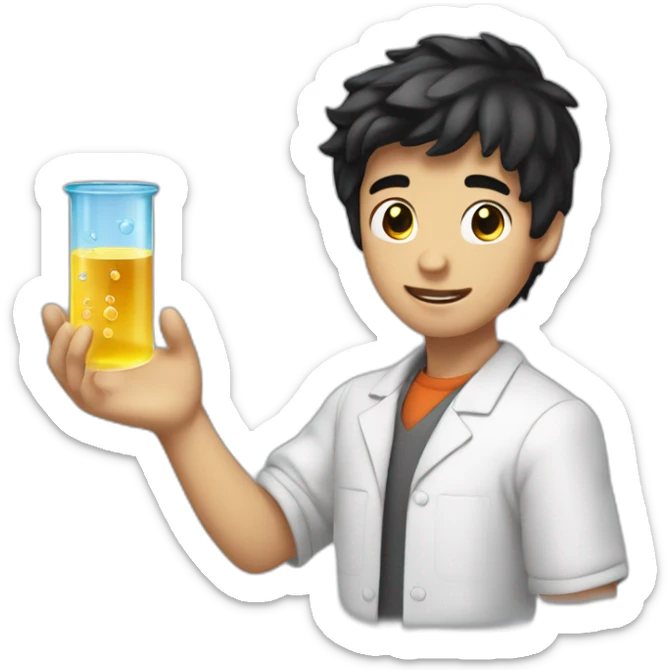 chemistry boy with black hair combed to the right and his instumants on his hand sticker