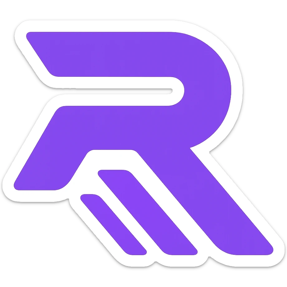 Change the logo to a bold and modern style with a purple and white color scheme, keeping the design sharp and clean with a transparent background. sticker