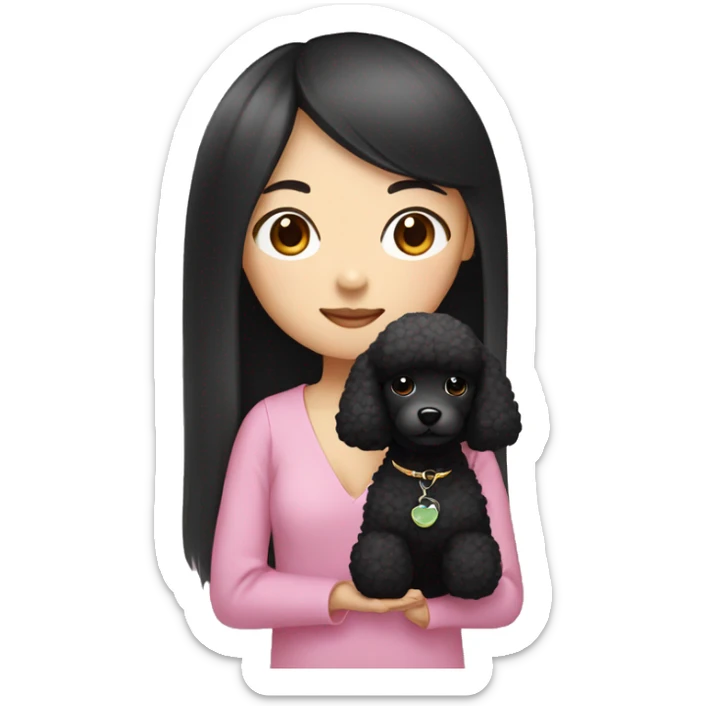 One Korean girl with black long straight hair with one black poodle sticker