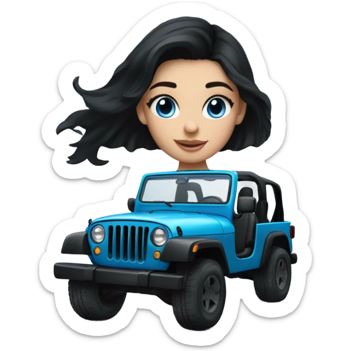 stunning blue eyed brunette girl with black hair standing near black jeep car  sticker
