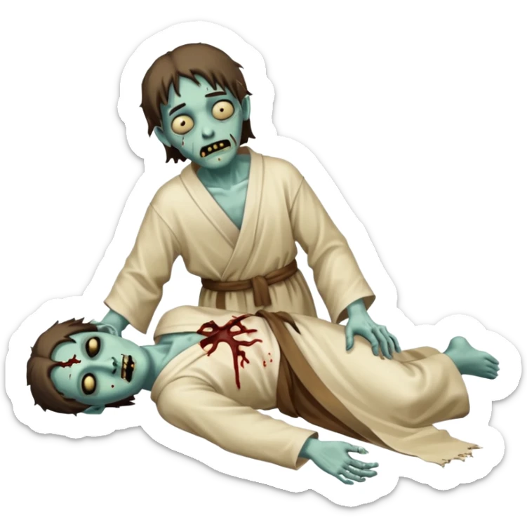 fullbody zombie leper laying on the ground, wearing simple robes and cloths from Jesus times sticker