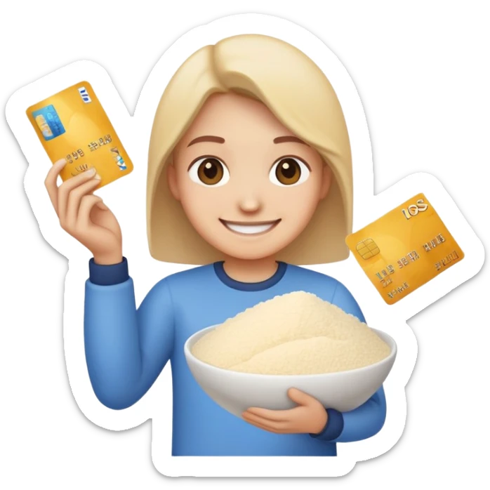 happy emoji with credit card in hand and a pile of flour sticker