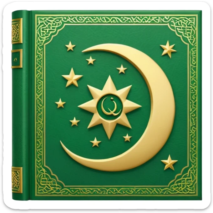 Closed Quran with the Islamic Symbol on it (moon and star) green from left to right sticker