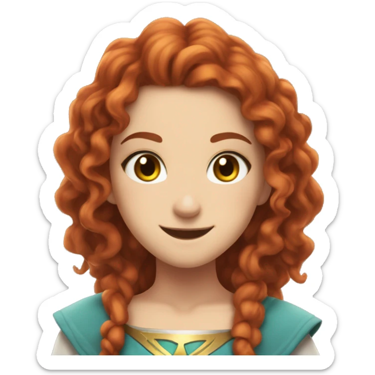 a white girl with long red curly hair and freckles, cosplaying Zelda posing and smiling sticker