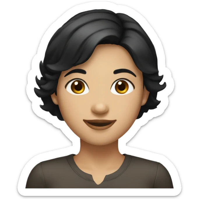  A girl with short black hair. Fair skin. Brown eyes. Smiling naturally. sticker