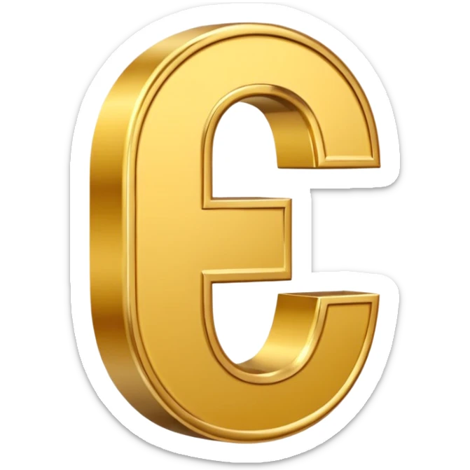 Symbole de currency en or en forme de lettre F précise, seul, 3D, brillant, style emoji simple et lisible sur fond uni. pas une autre lettre sticker