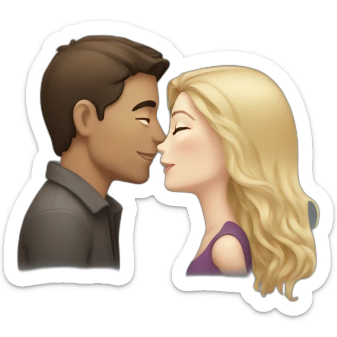 White Man with short dark hair kissing white woman with long brown hair sticker