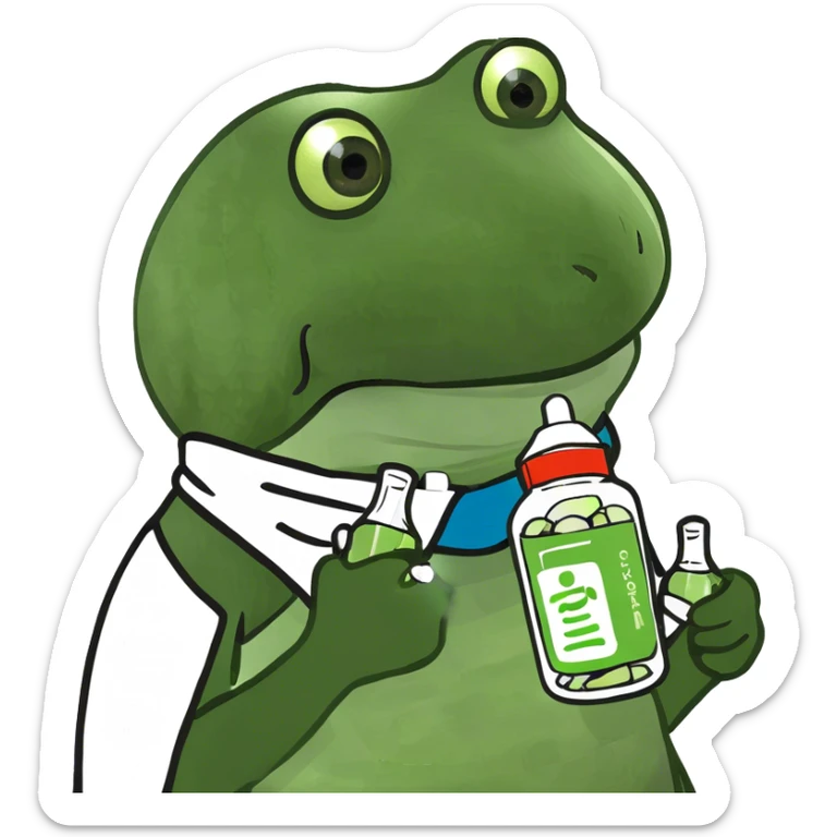 doctor holding a bottle of green and white medicine capsules sticker