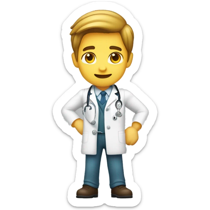young male doctor flexing one of his biceps, yellow skin, brown hair, using 2 colors: #ff9800 and #32b5a5 sticker