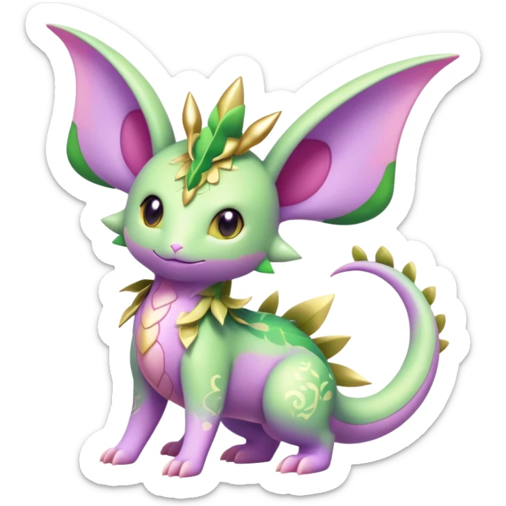 Shiny Exotic Cute Adorable Majestic Ethereal Sparkly Flygon-Espeon-Meganium-Shaymin-Hybrid-Creature with pattern-markings sticker