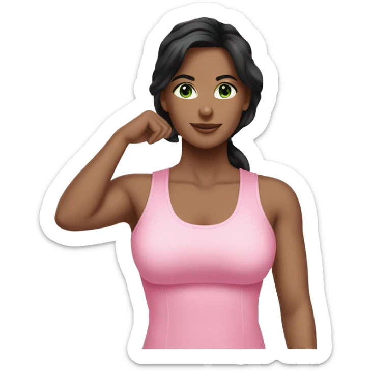 Pretty woman black hair green eyes wearing pink clothing pilates workout sticker