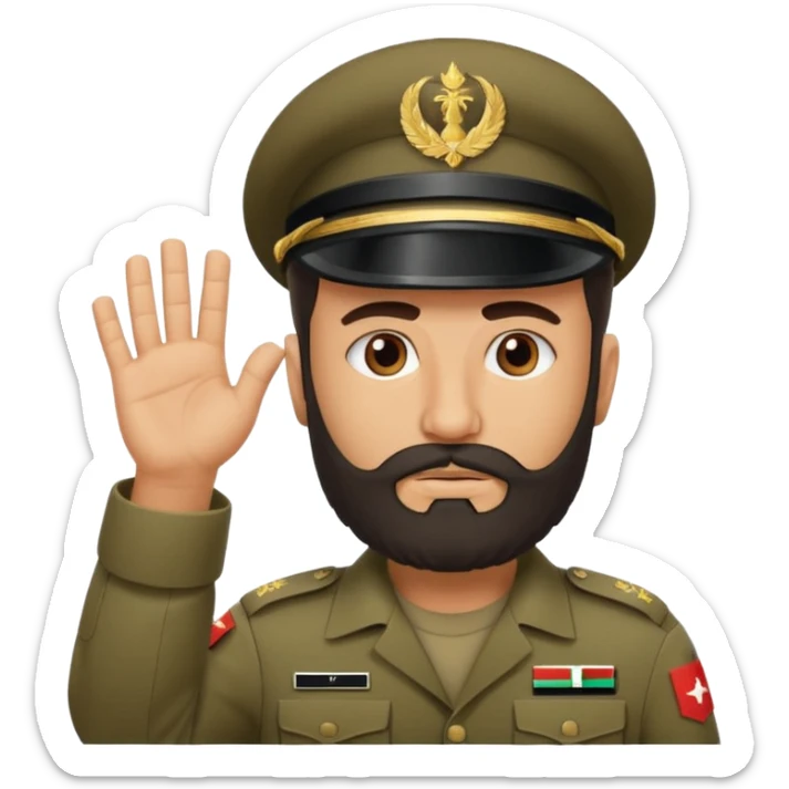 surrenders, depicts an Iraqi soldier from 1980, with a beard, a sad face and raised hands sticker