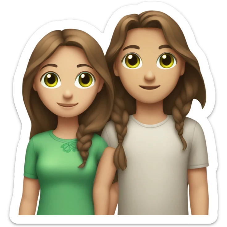 Girl with Brown Hair and Green eyes Holding Hands with Boy with Brown hair sticker