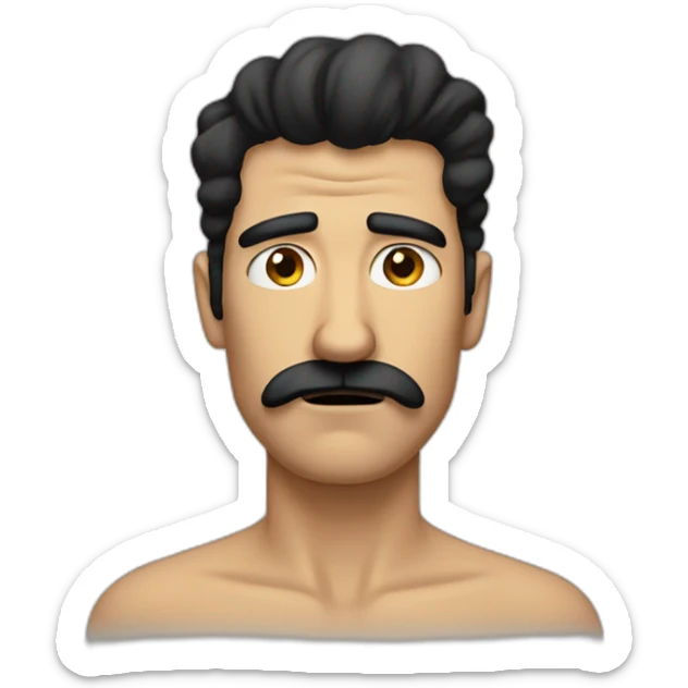 unhappy man with a square black mustache over the mouth and black strangled hair sticker