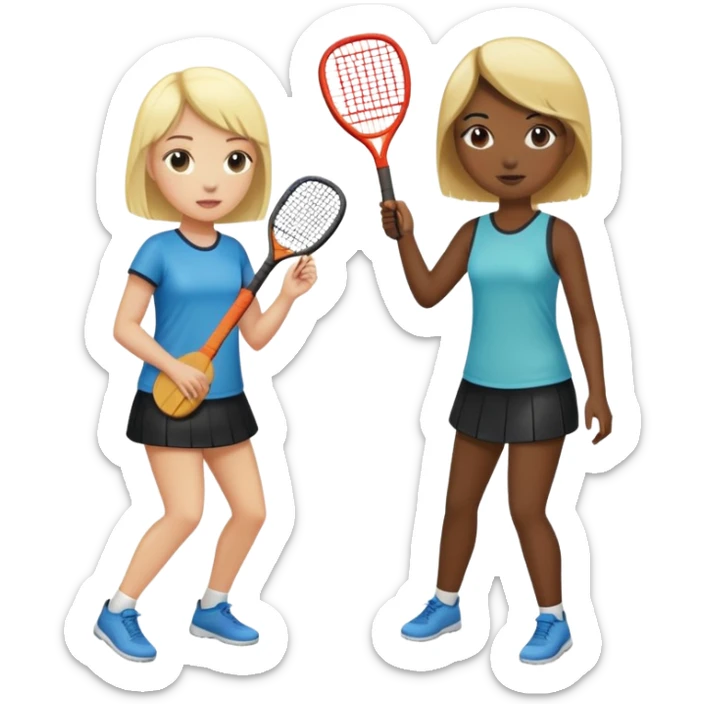 Two girlfriends playing pádel, one of them have blonde hair and the other has black and short hair sticker