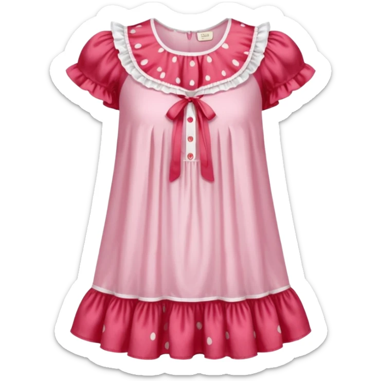 coquette strawberry babydoll blouse with ruffle sleeves and bottom, no human please sticker