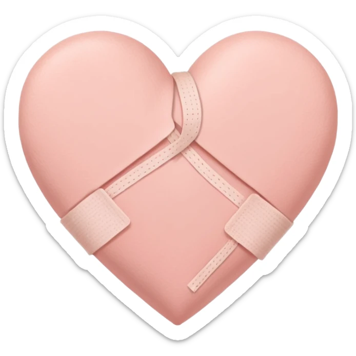 A minimalist pastel illustration of a heart with a small bandage, inspired by the ❤️‍🩹 emoji. Soft pastel colors — dusty pink, blush, baby peach, and cream tones. Gentle lighting, smooth gradients, and a calm, soothing aesthetic. Flat vector style on a light neutral background. sticker