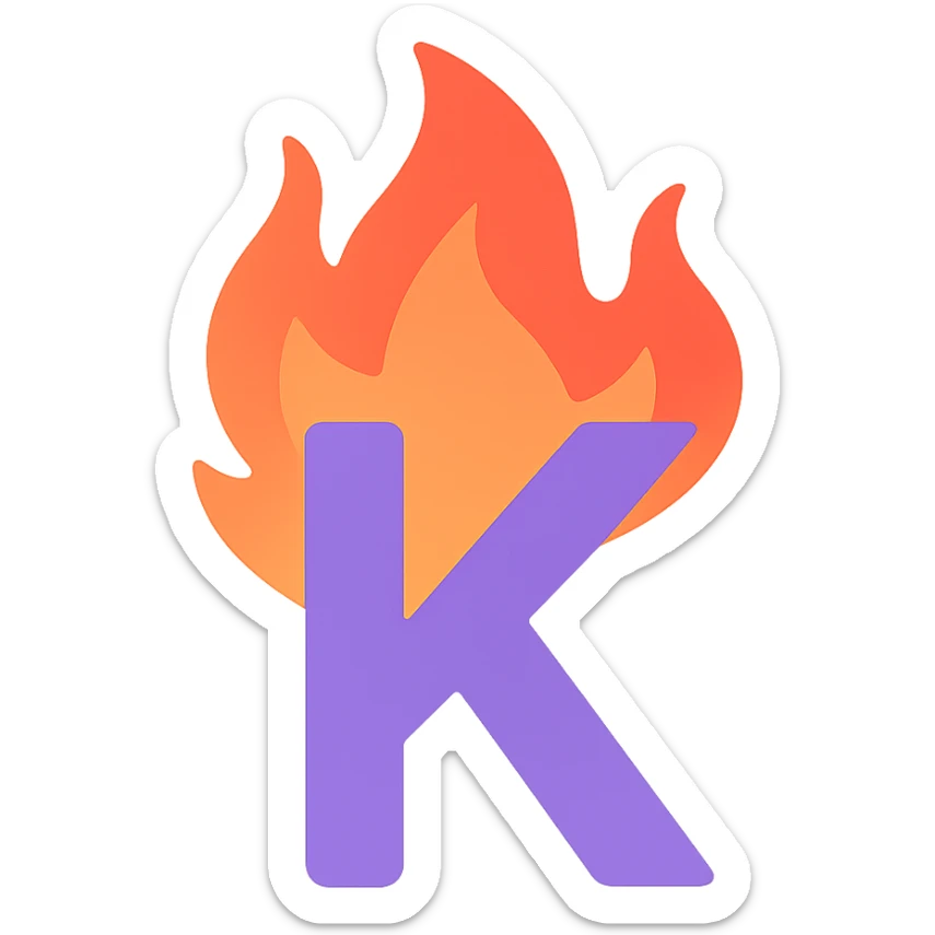 full color letter 'K' with intense animated-looking flames conveying a sense of exasperation sticker