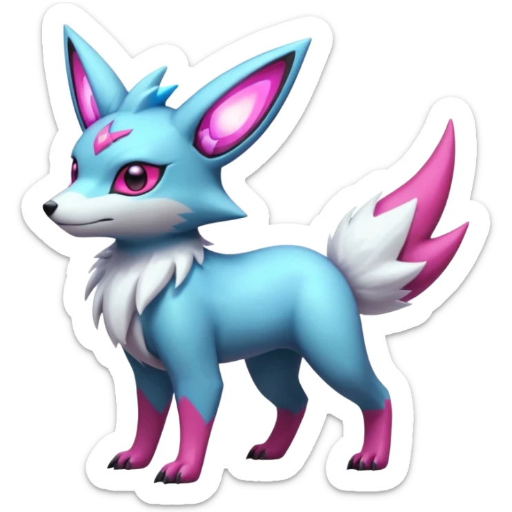 White and magenta pastel shiny glossy smooth soft glowing cyperpunk futuristic feral Zangoose-Manectric-Luxray-Umbreon-Vaporeon-Amaura-Electrike-fusion-creature  sticker