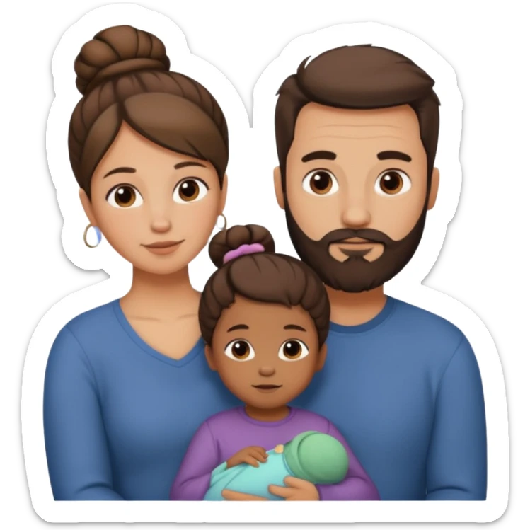 brown family with mom dad teenage daughter toddler son and baby. moms hair is in a bun. dad has a beard.  sticker