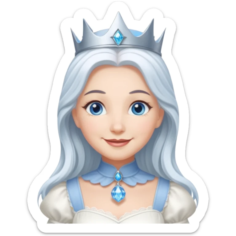 Good Witch of the North from the Wizard of Oz with blue eyes, white long hair, white outfit sticker