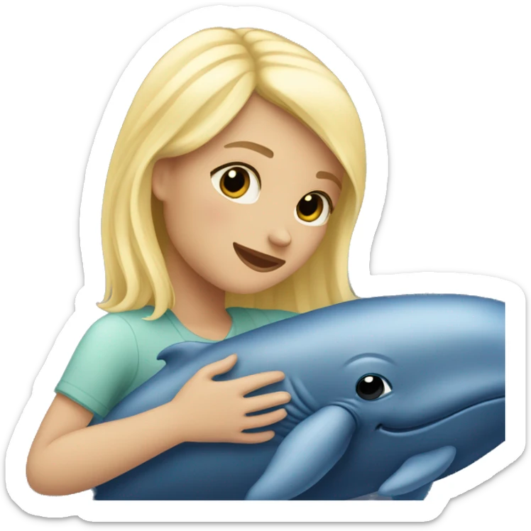 girl with blonde hair hugs blue whale emoji 🐳 sticker