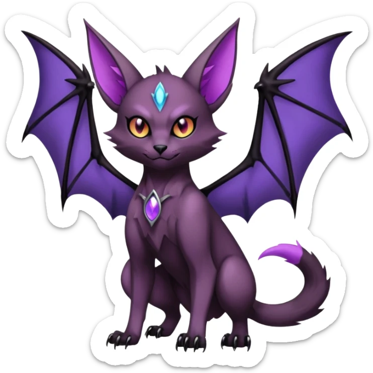 dark edgy dull pointy edgy Noivern-Noibat-Purloin-Torracat-Lykoi-Caracal-bat-cat-Fakemon-fusion-hybrid-creature sticker
