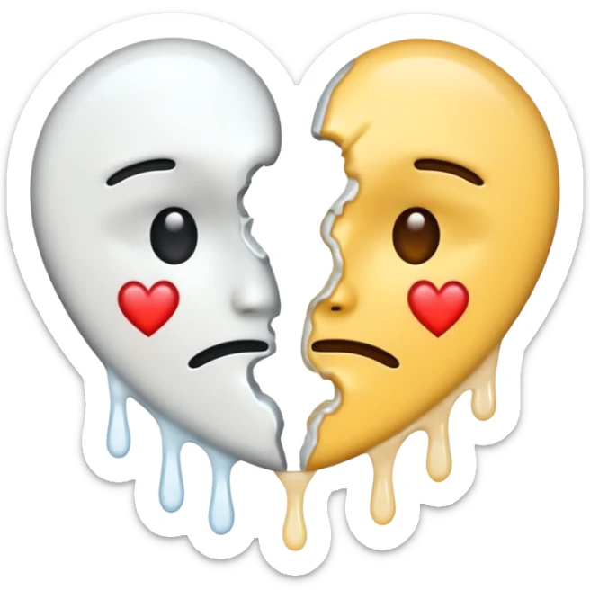 The broken heart emoji in white with sticky white liquid Ozzing out of it (the heart is broken in half and faceless)  sticker
