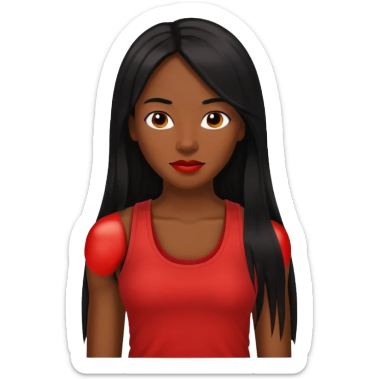 Rozonda Chilli Thomas medium dark skin long black straight hair, red tank top sticker