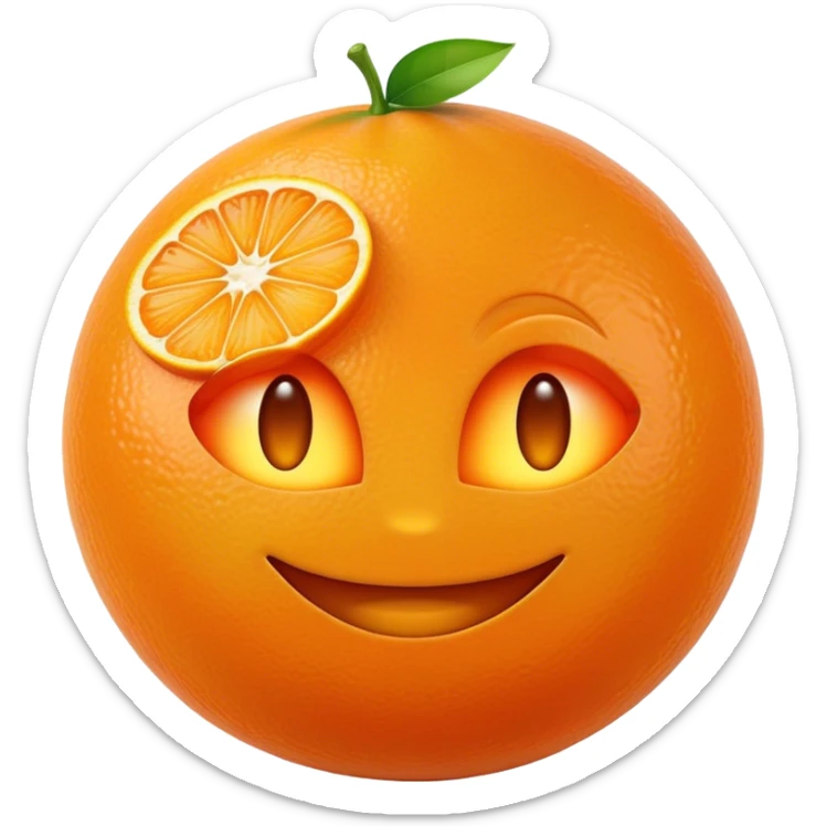 Cinematic Realistic Orange Emoji, Juicy and vibrant, with a bright, glossy skin that gleams in the light, revealing a slight texture from the natural pith. The orange segments peek through as the fruit radiates refreshing energy. Soft glowing outline, capturing the essence of a sweet, zesty burst of flavor in a perfect orange! sticker