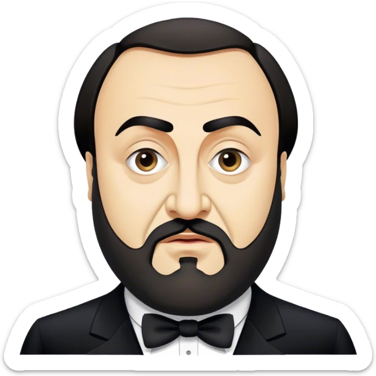 Cinematic Realistic Luciano Pavarotti Portrait Emoji, depicted as a charismatic operatic tenor with expressive eyes and commanding stage presence, rendered with rich elegant textures and warm theatrical lighting that captures his timeless vocal brilliance. sticker