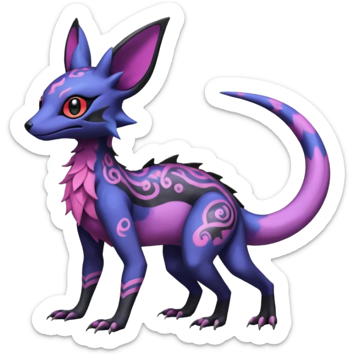 Rare epic aesthetic colorful Salandit-Noibat-Eevee-Genet-species-Fakemon-hybrid-creature, with markings, full body sticker
