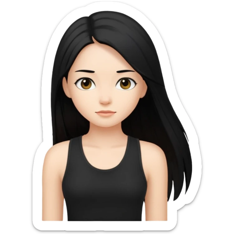 a pretty bratz fair girl with long black straight hair, wearing a black tank top sticker