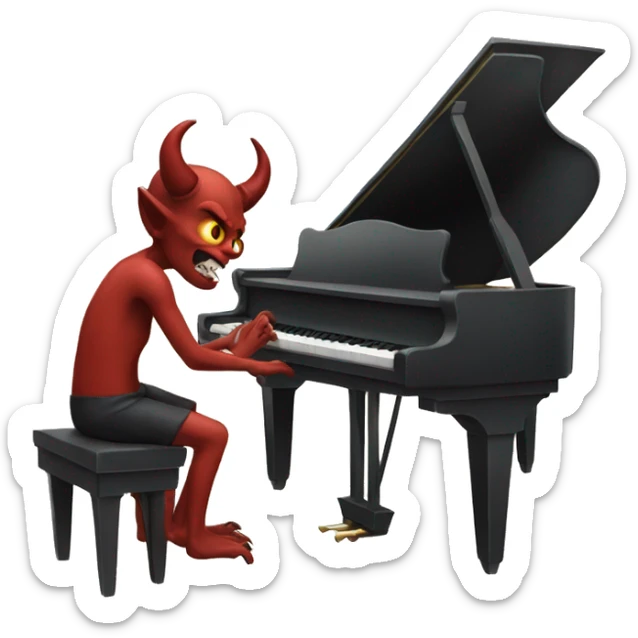 demon playing the piano in the style of an emoji sticker