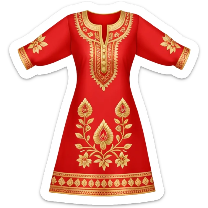 Traditional embroidered women's kurti in red color with gold patterns sticker