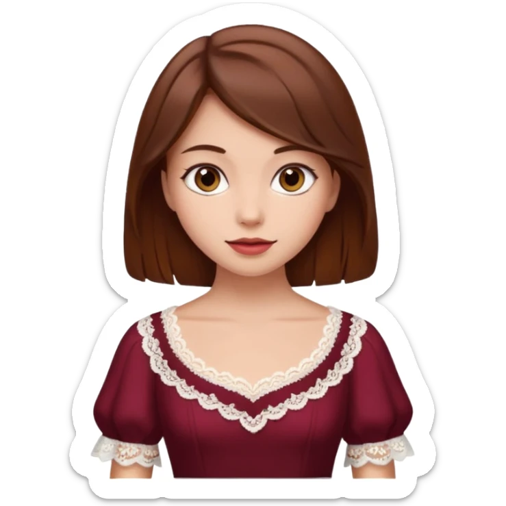 Bordo elbise giyen ama beyaz danteller olan çok guzel kahverengi saçlı bir kız resimi sticker