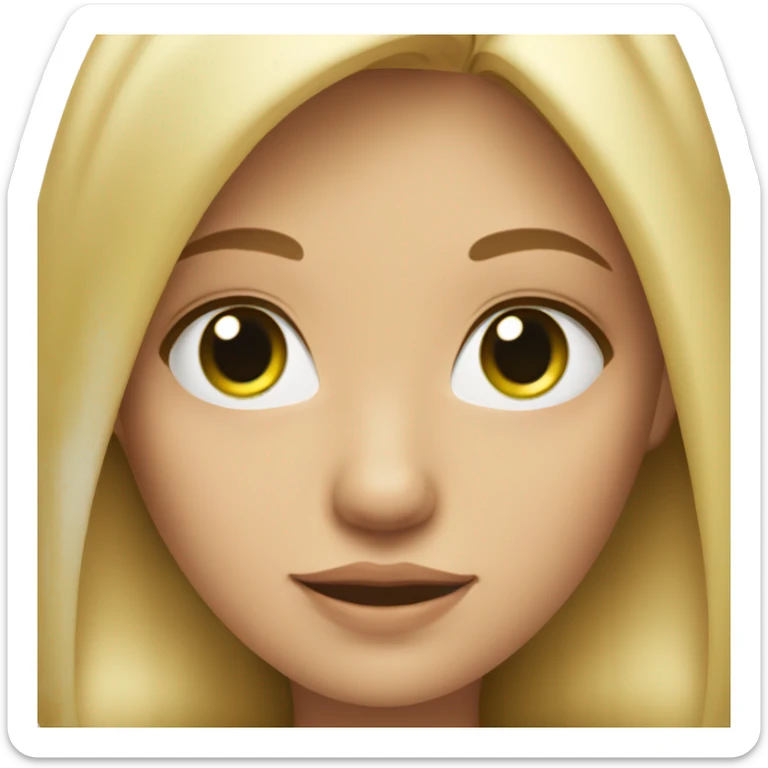 a girl with blond hair, green eyes with a mole on one of them, straight hair just above her chest sticker