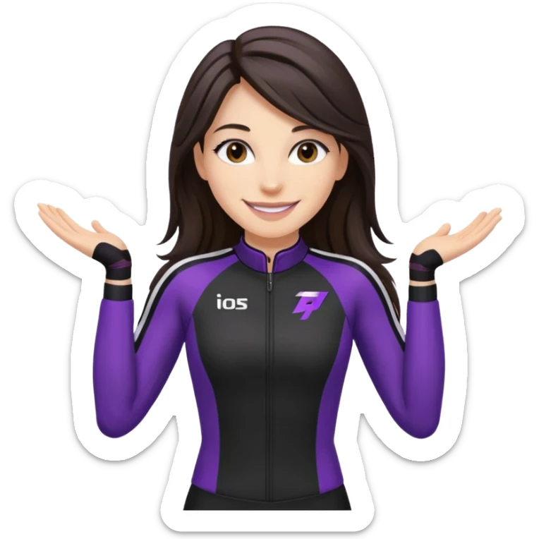 brunette long hair woman with black racing outfit with single purple strips on arms sticker