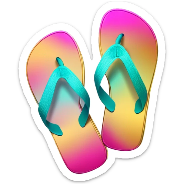 Realistic metallic gold ,hot pink and dark turquoise gradient pair of summer flip flops isolated. sticker