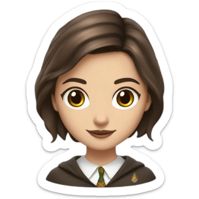 Fille brune aux yeux marron cheveux lisses blanche de peau et cheveux détaché avec une tenue de la maison serpentard dans Harry potter sticker