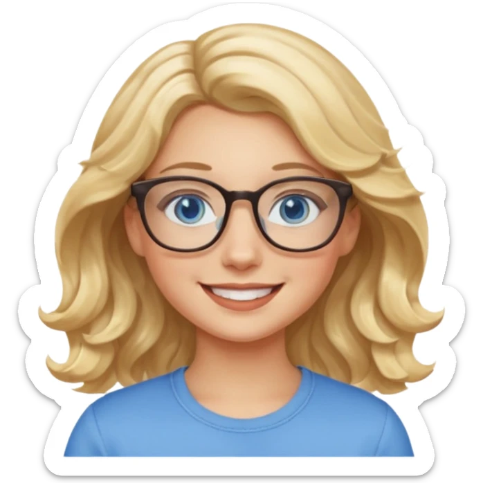 Wavy Blonde hair girl with blue eyes and glasses sticker